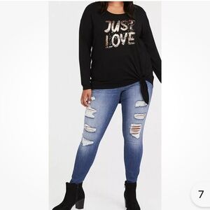 Torrid Super Soft Metallic Just Love Tie Front Tunic, Black, Size 2